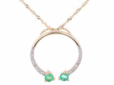 Zambian Emerald And White Diamond 14k Yellow Gold Slide Pendant With 18" Singapore Chain 0.38ctw