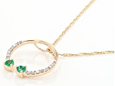 Zambian Emerald And White Diamond 14k Yellow Gold Slide Pendant With 18" Singapore Chain 0.38ctw