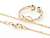 Zambian Emerald And White Diamond 14k Yellow Gold Slide Pendant With 18" Singapore Chain 0.38ctw