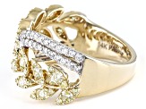 Round Natural Yellow And White Diamond 14k Yellow Gold Crossover Band Ring 0.95ctw