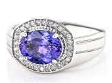 Blue Tanzanite And White Diamond 14k White Gold Mens Ring 2.46ctw