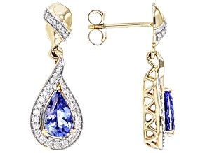 Tanzanite And White Diamond 14k Yellow Gold  Earrings 1.67ctw