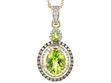Picture of Peridot With White And Champagne Diamond 14k Yellow Gold Pendant 3.06ctw