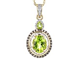 Peridot With White And Champagne Diamond 14k Yellow Gold Pendant 3.06ctw