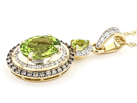 Peridot With White And Champagne Diamond 14k Yellow Gold Pendant 3.06ctw