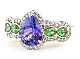 Tanzanite, Tsavorite Garnet And White Diamond 14k Yellow Gold Ring 2.77ctw
