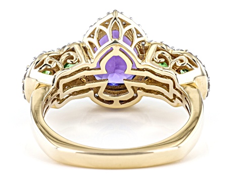 Tanzanite, Tsavorite Garnet And White Diamond 14k Yellow Gold Ring 2.77ctw