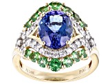 Tanzanite, Tsavorite Garnet And White Diamond 14k Yellow Gold Ring 3.94ctw