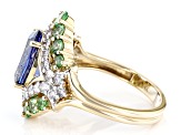 Tanzanite, Tsavorite Garnet And White Diamond 14k Yellow Gold Ring 3.94ctw