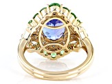 Tanzanite, Tsavorite Garnet And White Diamond 14k Yellow Gold Ring 3.94ctw