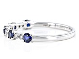 Blue Sapphire And White Diamond 14k White Gold Band Ring 0.64ctw