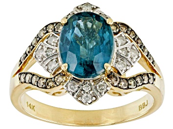 Picture of Teal Kyanite With Champagne And White Diamond 14k Yellow Gold Ring 2.45ctw