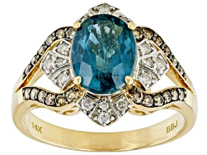 Teal Kyanite With Champagne And White Diamond 14k Yellow Gold Ring 2.45ctw