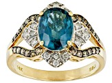 Teal Kyanite With Champagne And White Diamond 14k Yellow Gold Ring 2.45ctw