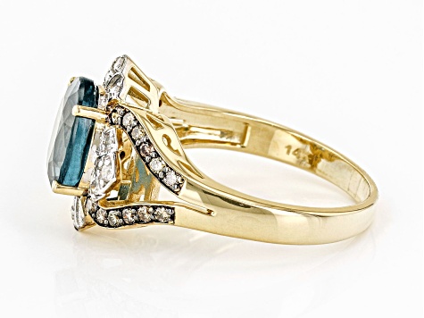 Teal Kyanite With Champagne And White Diamond 14k Yellow Gold Ring 2.45ctw