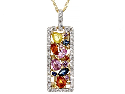 Multi-Color Sapphire And White Diamond 14k Yellow Gold Pendant 1.24ctw