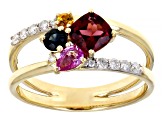 Rhodolite Garnet, Sapphire And Diamond 14k Yellow Gold Band Ring 1.16ctw