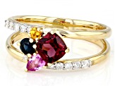 Rhodolite Garnet, Sapphire And Diamond 14k Yellow Gold Band Ring 1.16ctw