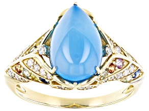 Blue Chalcedony With Multi-Color Sapphire And White Diamond Ring 0.54ctw