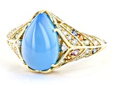 Blue Chalcedony With Multi-Color Sapphire And White Diamond Ring 0.54ctw