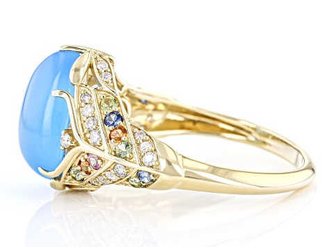 Blue Chalcedony With Multi-Color Sapphire And White Diamond Ring 0 ...