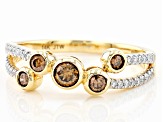 Champagne And White Diamond 14k Yellow Gold Band Ring 0.50ctw