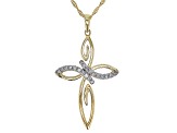 White Diamond 14k Yellow Gold Cross Pendant With Singapore Chain 0.15ctw