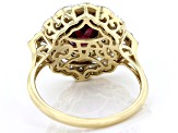 Raspberry Garnet, White And Champagne Diamond 14k Yellow Gold Halo Ring 2.62ctw