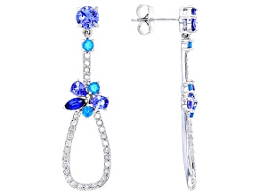 Tanzanite, White Diamond, Blue Neon Apatite And Blue Kyanite 14k White Gold Dangle Earrings 2.85ctw