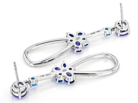 Tanzanite, White Diamond, Blue Neon Apatite And Blue Kyanite 14k White Gold Dangle Earrings 2.85ctw