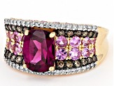 Rhodolite Garnet, Pink Sapphire, White And Champagne Diamond 14k Yellow Gold Ring 4.14ctw