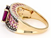 Rhodolite Garnet, Pink Sapphire, White And Champagne Diamond 14k Yellow Gold Ring 4.14ctw