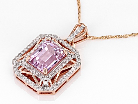 Kunzite And White Diamond 14k Rose Gold Pendant With 18" Singapore Chain 4.80ctw