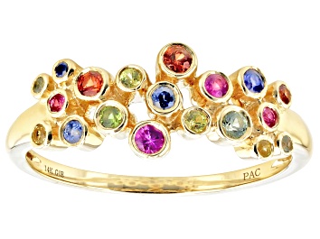 Picture of Multi-Color Sapphire 14k Yellow Gold Band Ring 0.42ctw