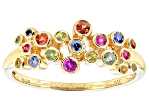 Multi-Color Sapphire 14k Yellow Gold Band Ring 0.42ctw