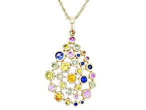Multi-Color Sapphire 14k Yellow Gold Teardrop Pendant With 18" Singapore Chain 1.68ctw