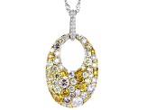 Multi-Color Diamond 14k White Gold Cluster Pendant With 18" Singapore Chain 3.15ctw