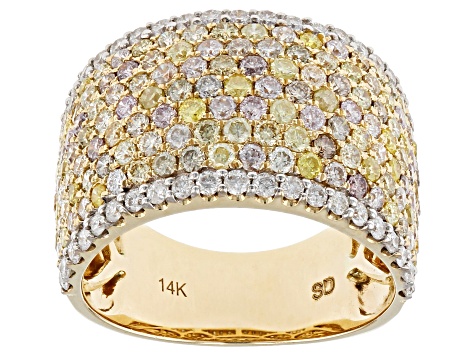 Multi-Color And White Diamond 14k Yellow Gold Wide Band Ring 2.55ctw