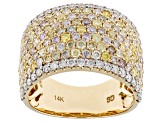Multi-Color And White Diamond 14k Yellow Gold Wide Band Ring 2.55ctw