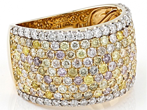 Multi-Color And White Diamond 14k Yellow Gold Wide Band Ring 2.55ctw