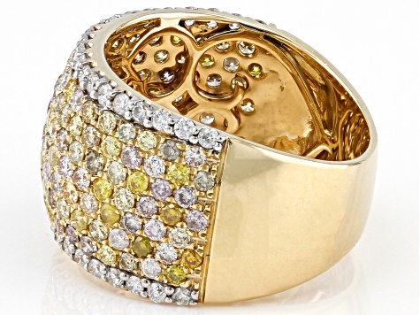 Multi-Color And White Diamond 14k Yellow Gold Wide Band Ring 2.55ctw