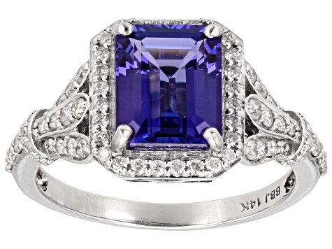 Tanzanite And White Diamond 14k White Gold Halo Ring 4.17ctw