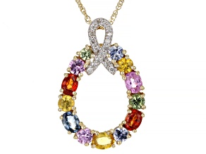 Multi-Color Sapphire And White Diamond 14k Yellow Gold Slide Pendant With 18" Chain 1.86ctw