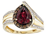 Rhodolite With Champagne And White Diamond 14k Yellow Gold Center Design Ring 2.16ctw