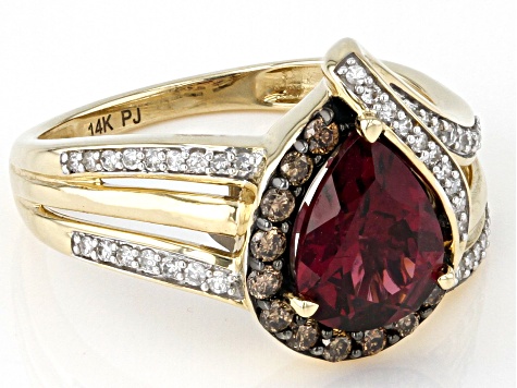 Rhodolite With Champagne And White Diamond 14k Yellow Gold Center Design Ring 2.16ctw