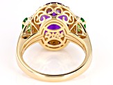 African Amethyst, Tsavorite, Champagne & White Diamond 14k Yellow Gold Halo Ring 5.44ctw