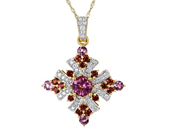 Picture of Rhodolite, Garnet And Diamond 14k Yellow Gold Pendant With 18" Singapore Chain 2.74ctw