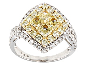 Natural Yellow And White Diamond 14k White Gold Halo Ring 2.20ctw