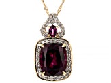 Rhodolite And White Diamond 14k Yellow Gold Slide Pendant With 18" Singapore Chain 6.04ctw