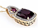 Rhodolite And White Diamond 14k Yellow Gold Slide Pendant With 18" Singapore Chain 6.04ctw